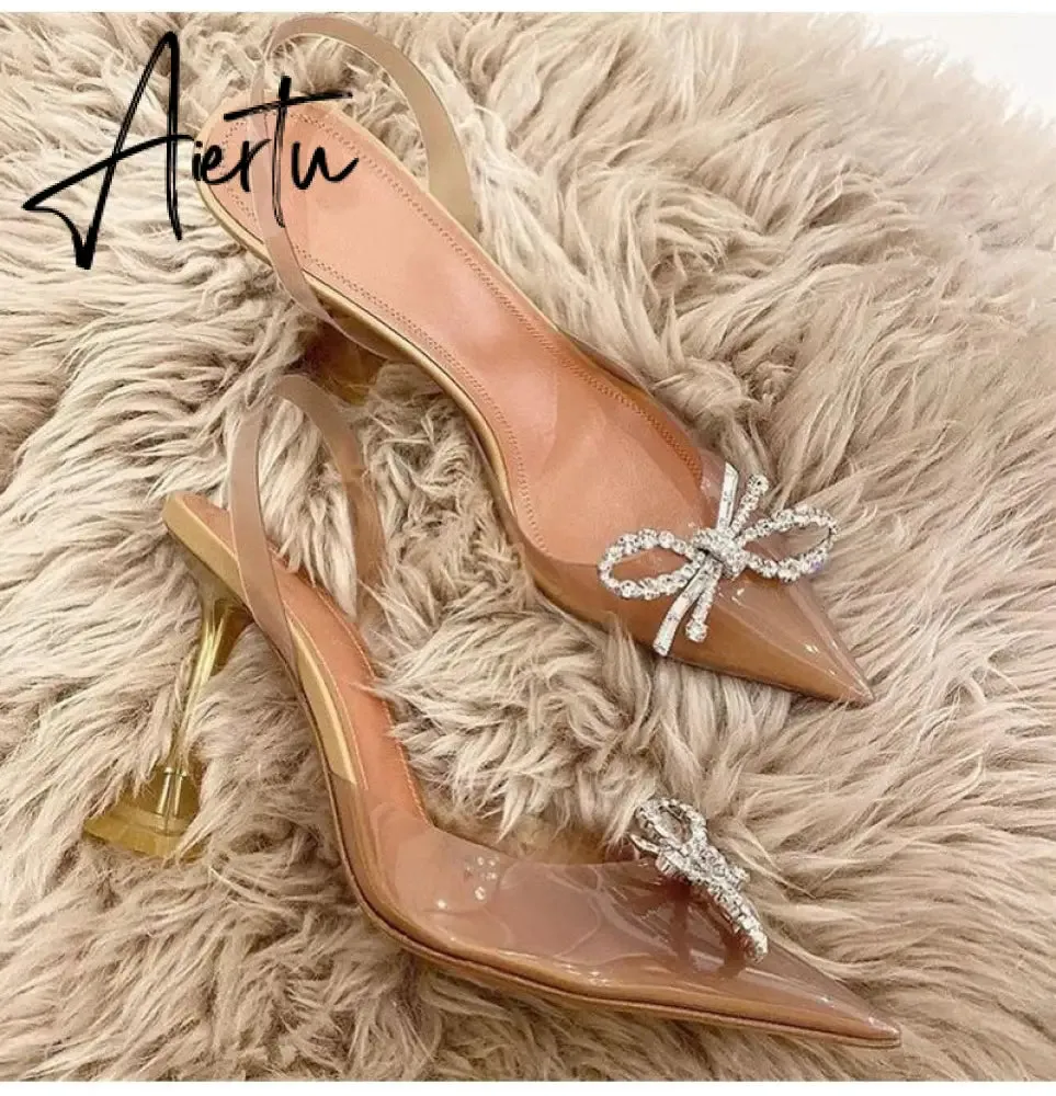 Aiertu Fashion Brand Transparent PVC Women Sandals Cup heeled Slingbacks Gladiator Sandals Crystal Bowknot Summer Office Lady Shoes