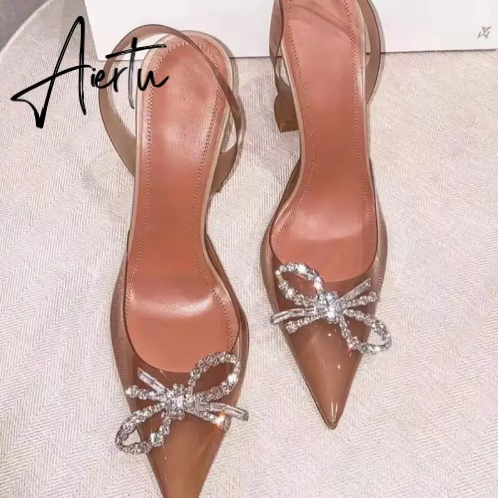 Aiertu Fashion Brand Transparent PVC Women Sandals Cup heeled Slingbacks Gladiator Sandals Crystal Bowknot Summer Office Lady Shoes