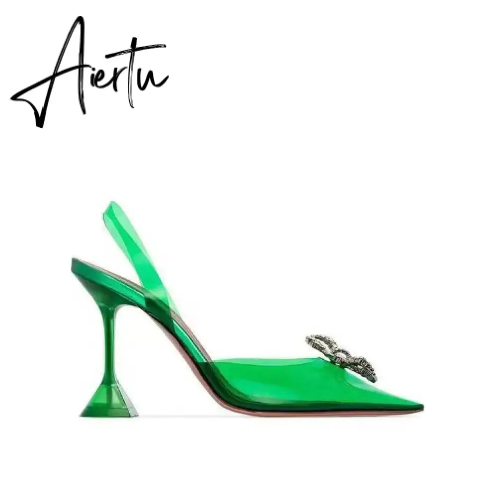 Aiertu Fashion Brand Transparent PVC Women Sandals Cup heeled Slingbacks Gladiator Sandals Crystal Bowknot Summer Office Lady Shoes