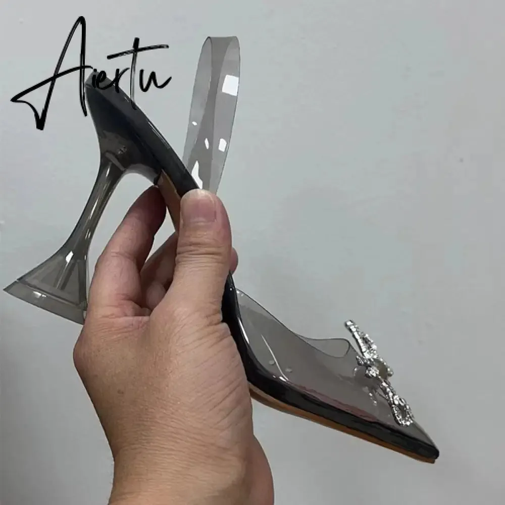 Aiertu Fashion Brand Transparent PVC Women Sandals Cup heeled Slingbacks Gladiator Sandals Crystal Bowknot Summer Office Lady Shoes