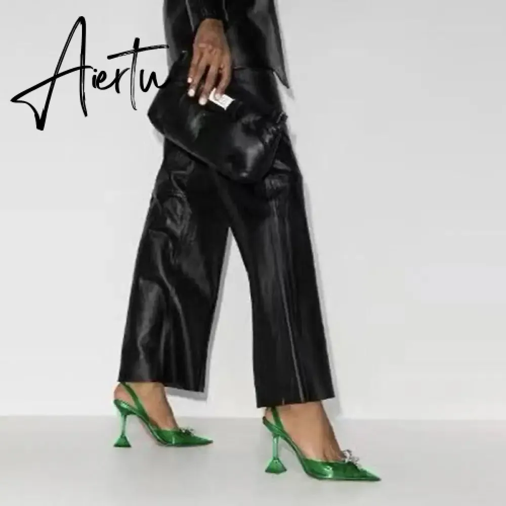 Aiertu Fashion Brand Transparent PVC Women Sandals Cup heeled Slingbacks Gladiator Sandals Crystal Bowknot Summer Office Lady Shoes