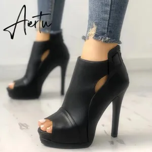 Aiertu New Women summer Thin High Heels 11cm Zipper Peep Toe gladiator pumps office sandals party shoes