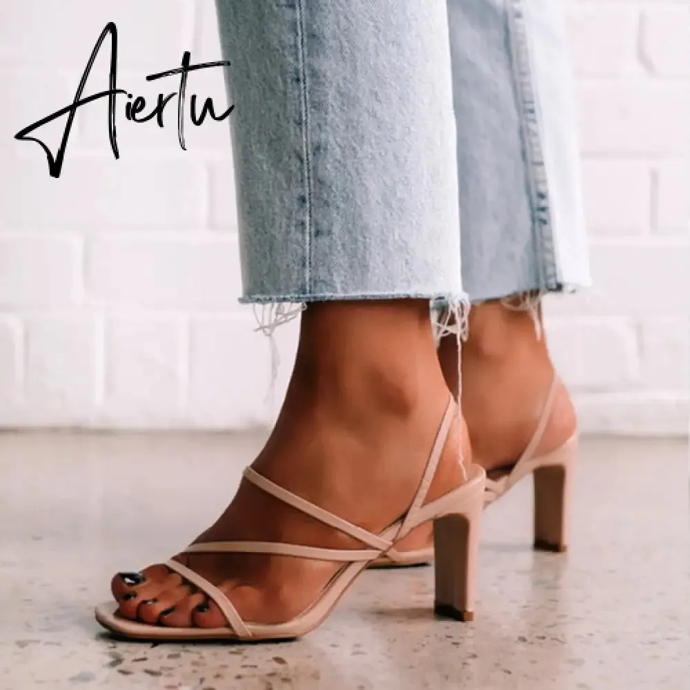 Aiertu Women Pumps Open Toe Sexy Sandals Ladies Thin Belt High Heels Females Outdoor Party Dress Brand Fashion Shoes For Lady