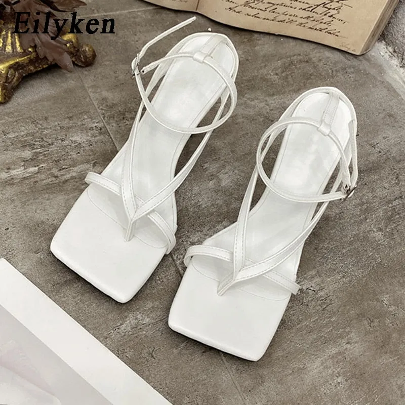 Amozae- Gladiator Sandals High Heels Shoes Fall Best Street Look Females Square Head Open Toe Clip-On Strappy Sandals  Women