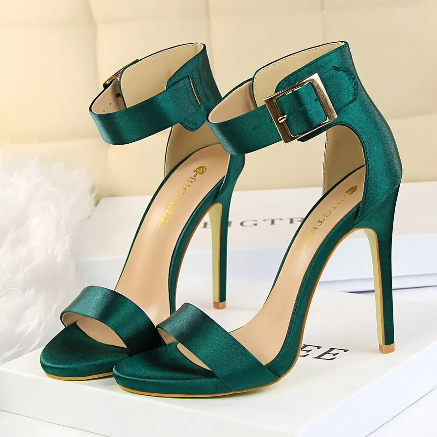 Amozae-   Plus Size 34-43 Women Satin 11cm High Heels Fetish Silk Sandals Gladiator Summer Shoes Lady Green Platform Purple Red Pumps