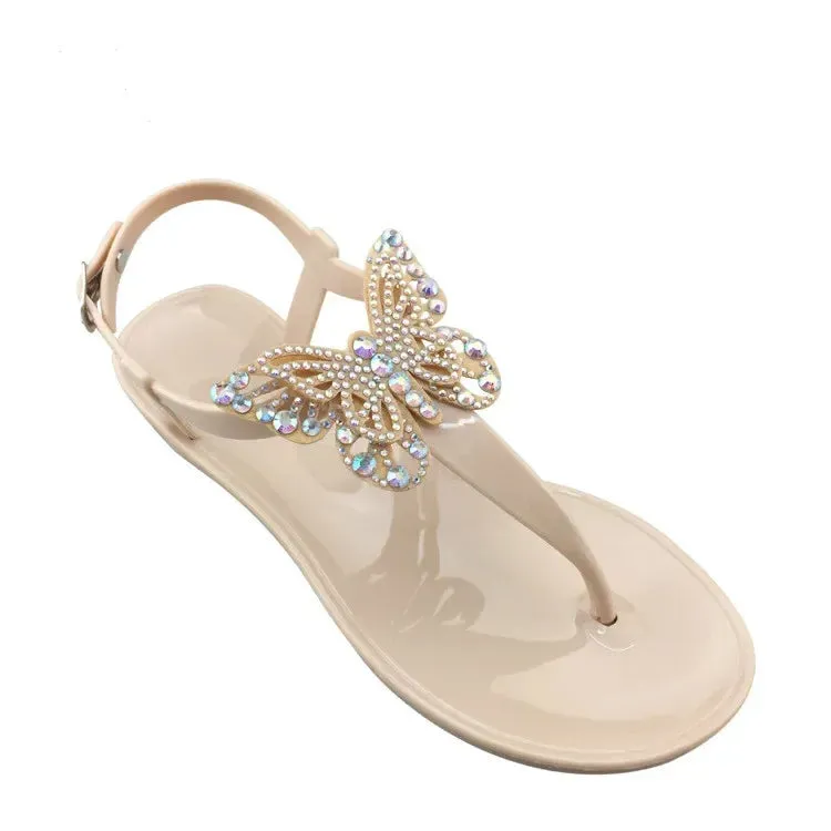 AMOZAE-- Rhinestone Butterfly Sandals