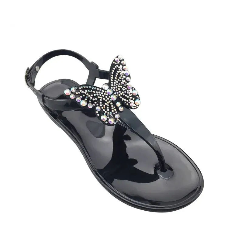 AMOZAE-- Rhinestone Butterfly Sandals