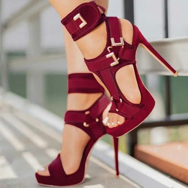 Amozae Stylish Buckle Ankle-Wrap Stiletto High Heels