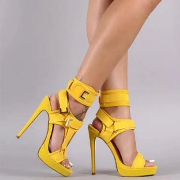 Amozae Stylish Buckle Ankle-Wrap Stiletto High Heels