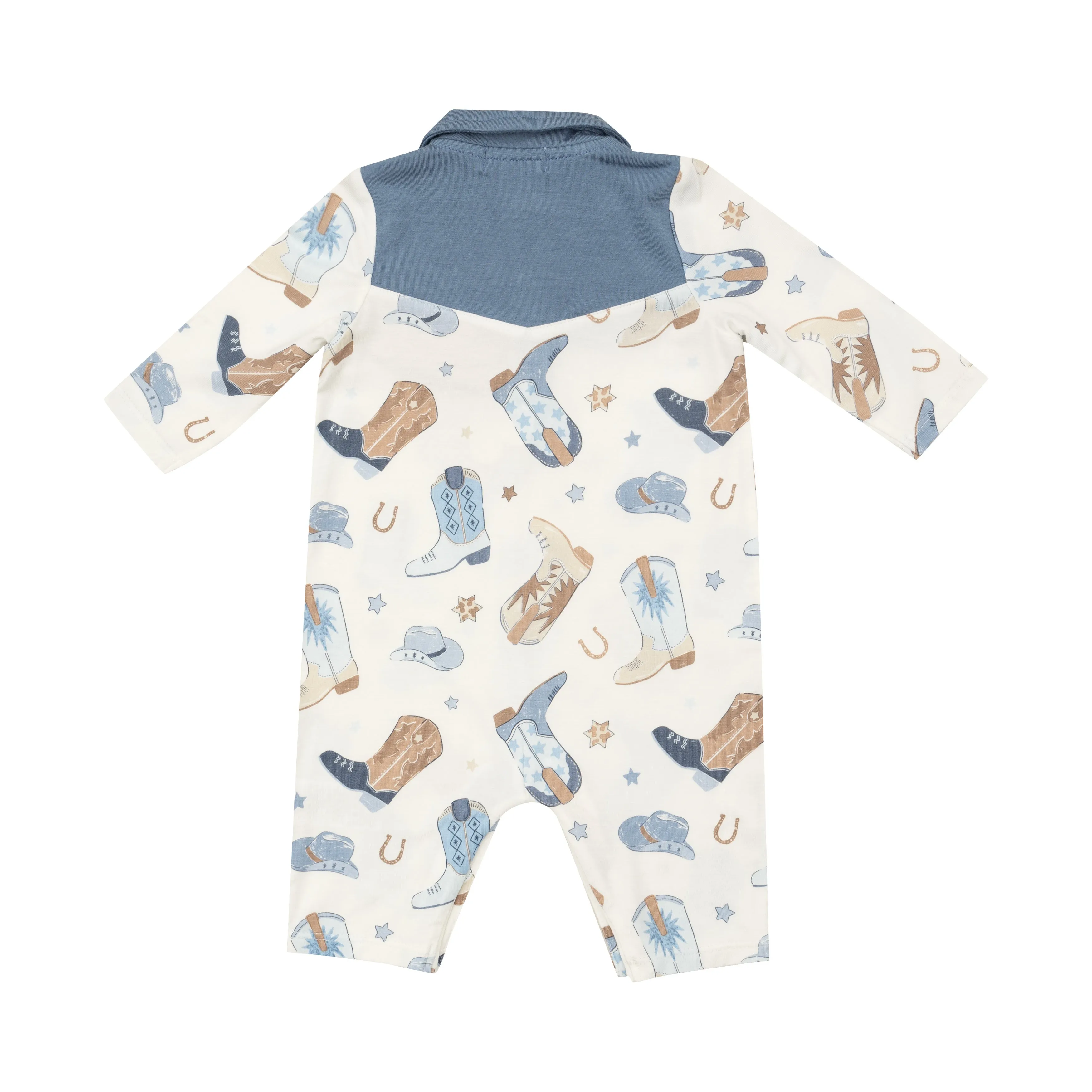 Angel Dear Long Sleeve Cowboy Romper - Cowboy Boots Blue