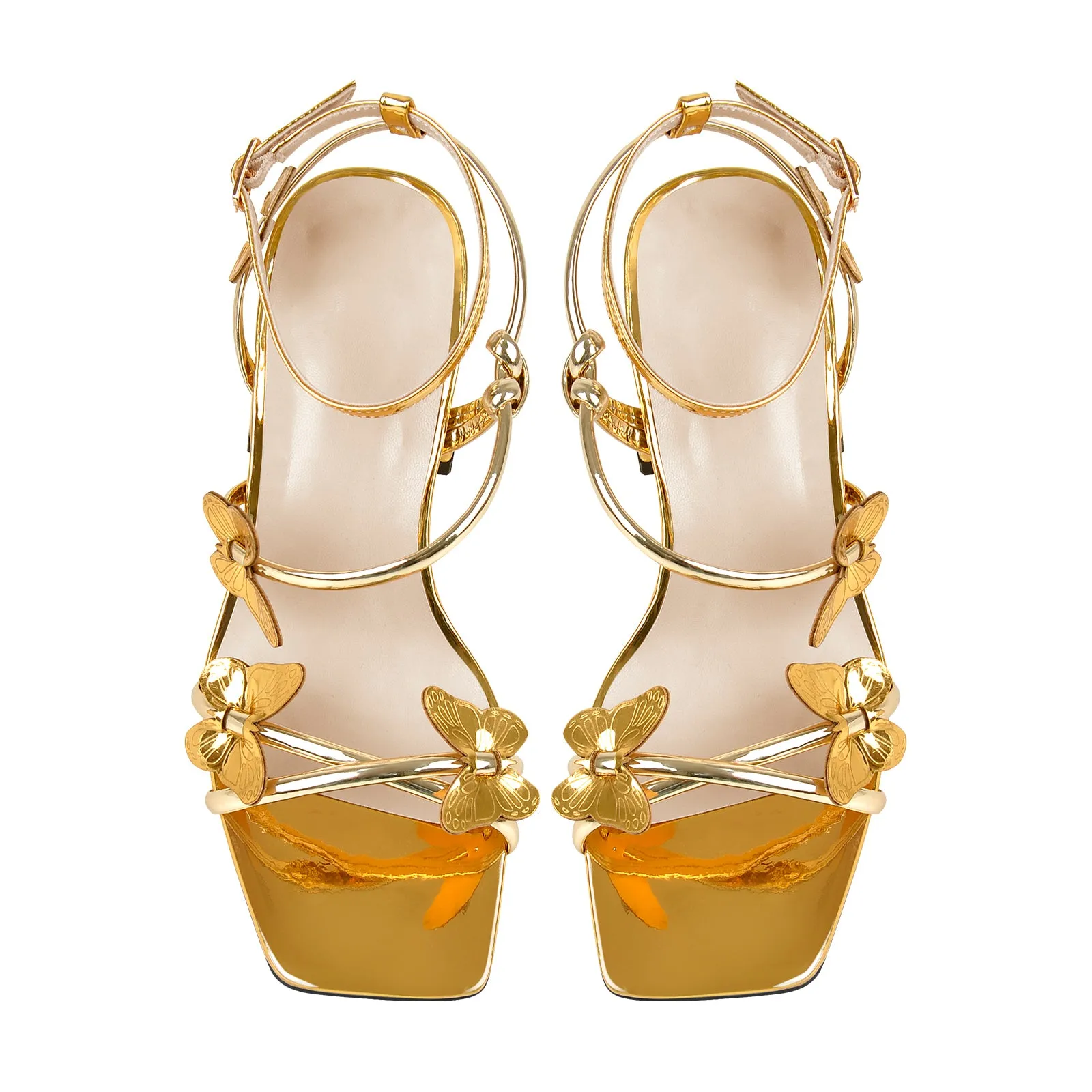 Ankle Strap Butterfly Decor Mid Chunky Heels Sandals