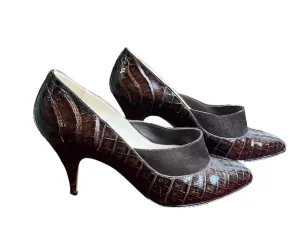 Autographed 1990s Manolo Blahnik Crocodile and Suede Pumps