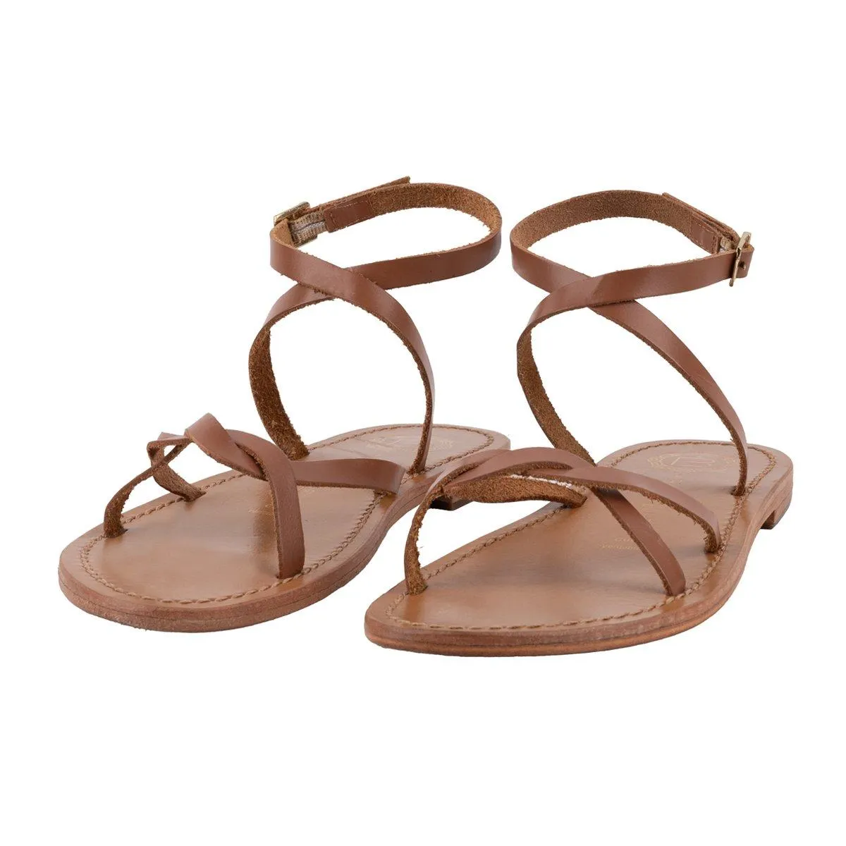 Bagatelles Strap Flat Sandals Leather Brown Colour For Women