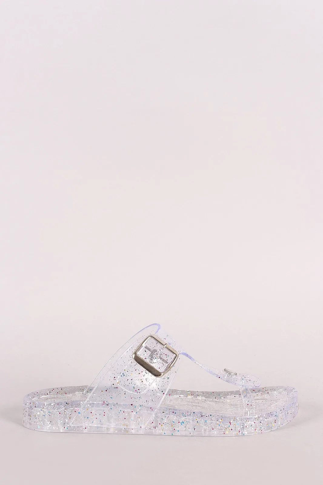 Bamboo Glitter Jelly T-Strap Thong Slide Sandal