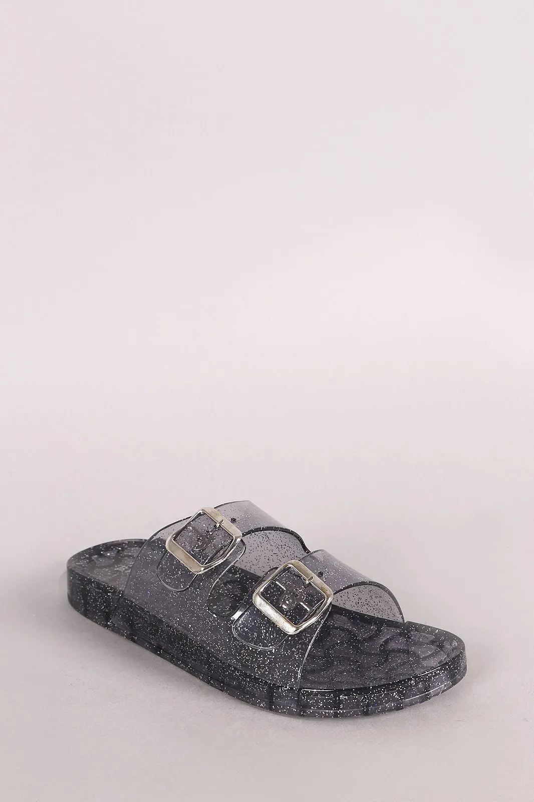 Bamboo Glitter Open Toe Buckled Jelly Slide Sandal