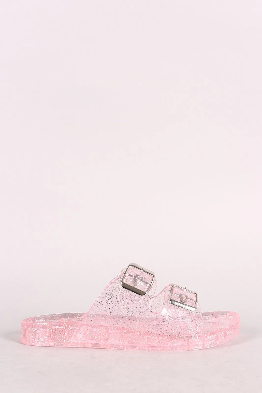 Bamboo Glitter Open Toe Buckled Jelly Slide Sandal