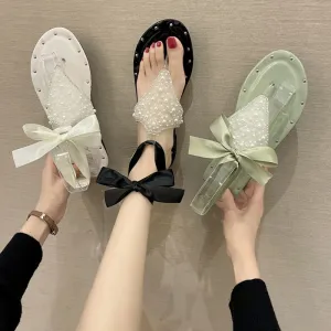 Beach Sandal Woman Luxury Female Shoe Clear Heels Soft Flip Flops Platform  Summer Girls Flat Beige Lace Up Corrective