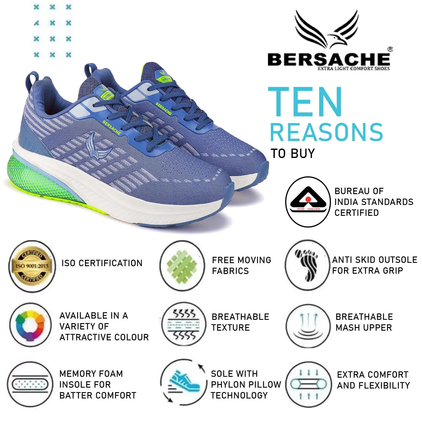 Bersache Lightweight Sports Running Shoes For Men Blue-9075