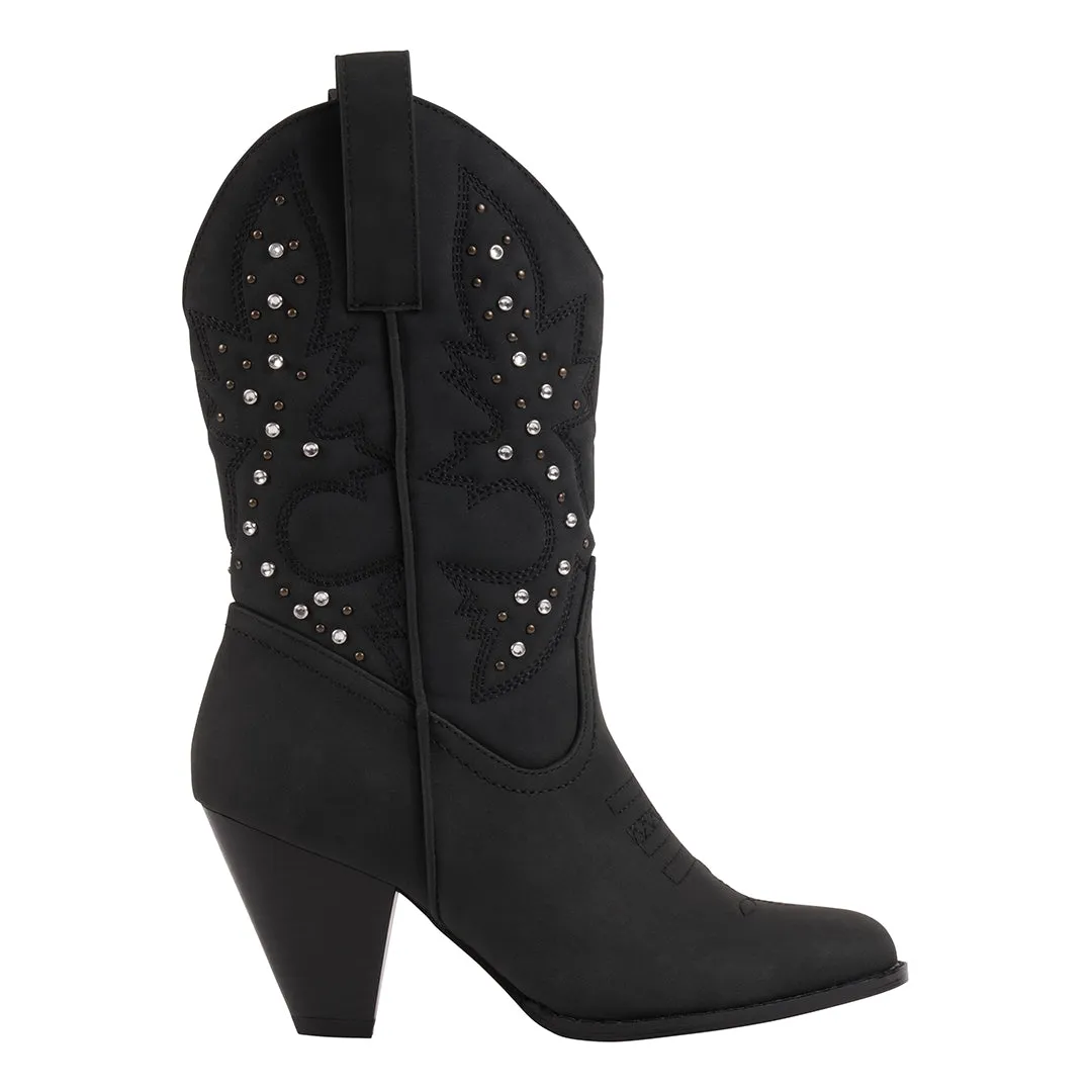 Beth Black Booties with Rhinestone Details