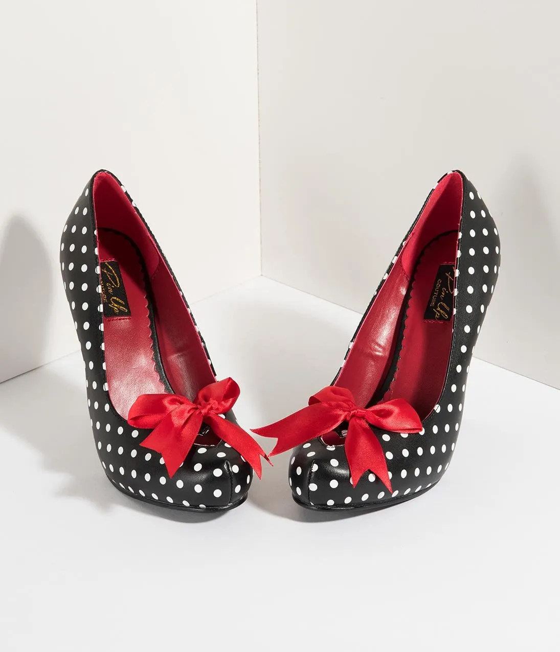 Black & White Polka Dot Leatherette Cutie Pie Pumps