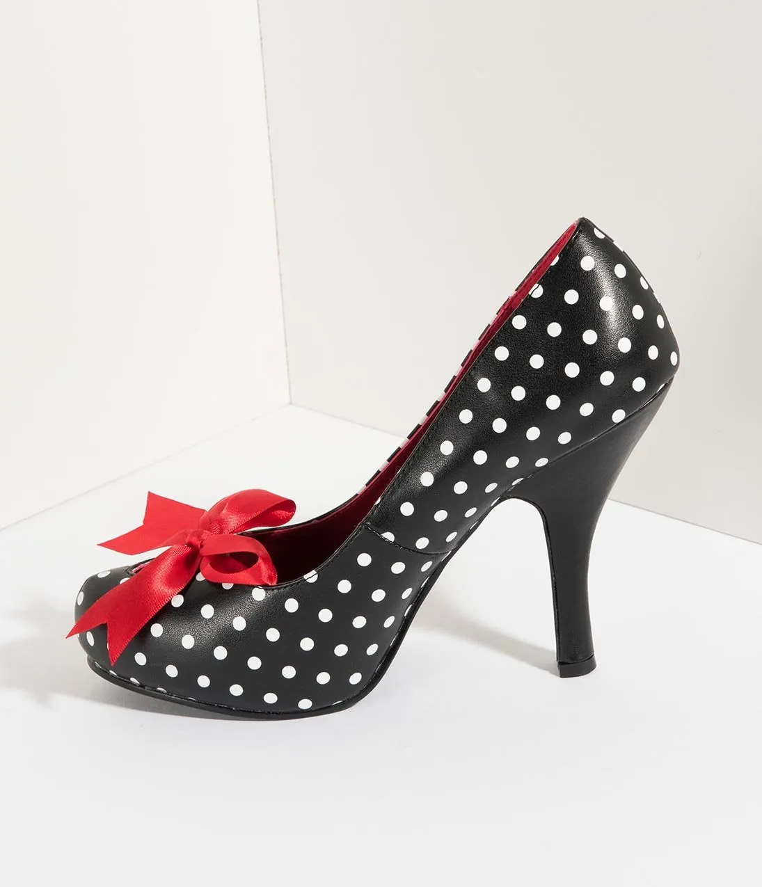 Black & White Polka Dot Leatherette Cutie Pie Pumps