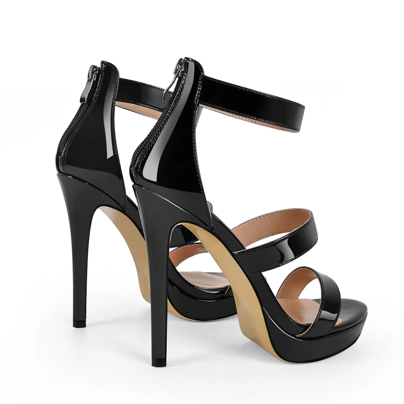 Black Ankle Zip Platform Stiletto Band Sandals