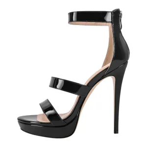 Black Ankle Zip Platform Stiletto Band Sandals