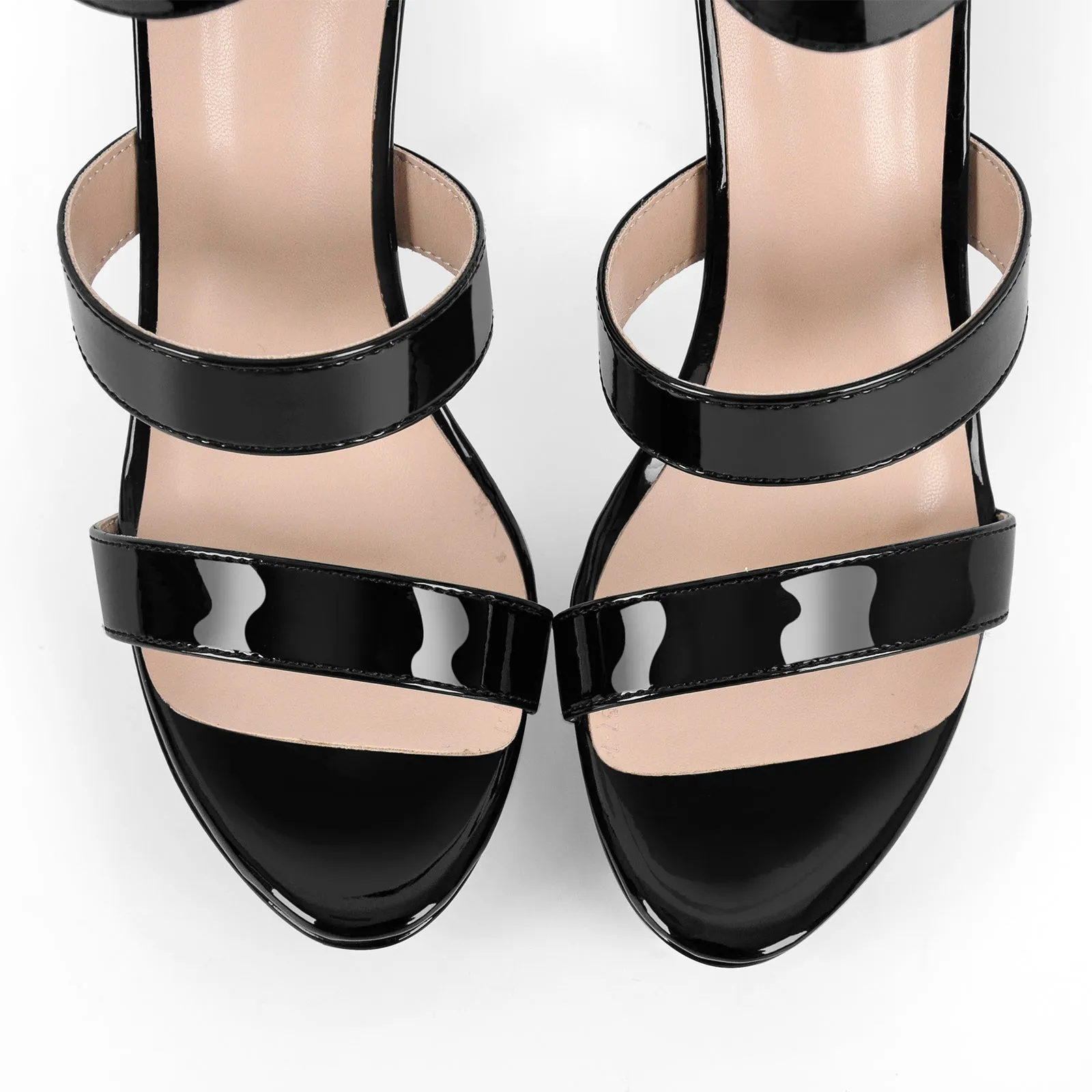 Black Ankle Zip Platform Stiletto Band Sandals