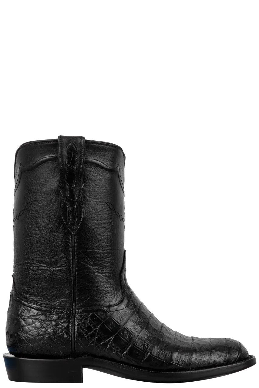 Black Jack Caiman Belly Roper Boots - Black