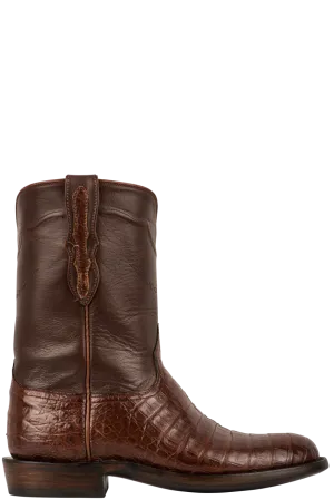 Black Jack Caiman Belly Roper Boots - Dark Cognac