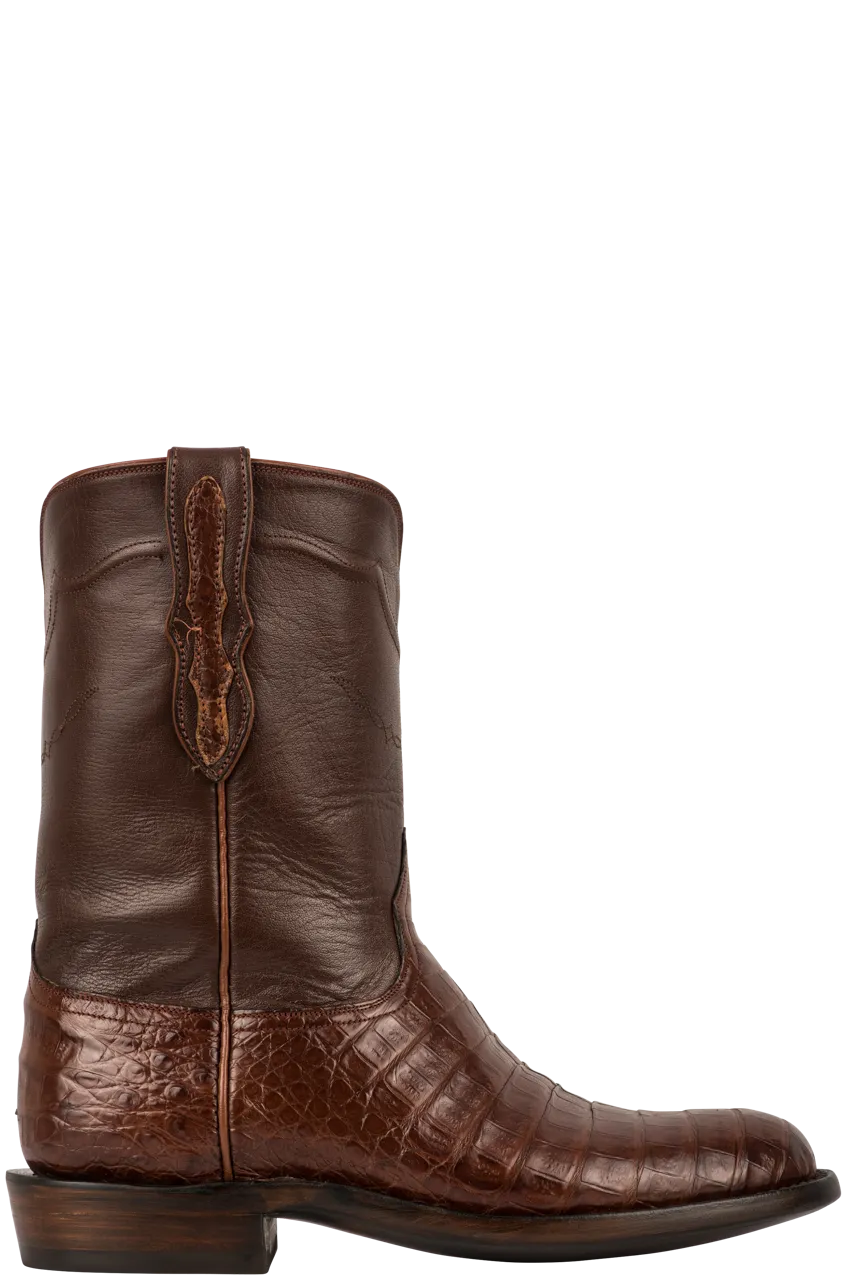 Black Jack Caiman Belly Roper Boots - Dark Cognac