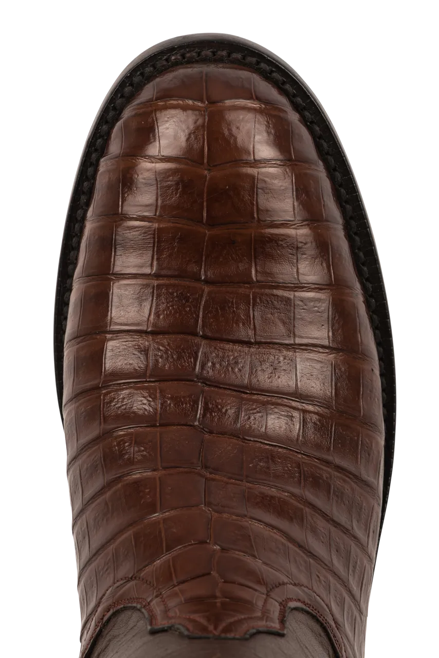 Black Jack Caiman Belly Roper Boots - Dark Cognac