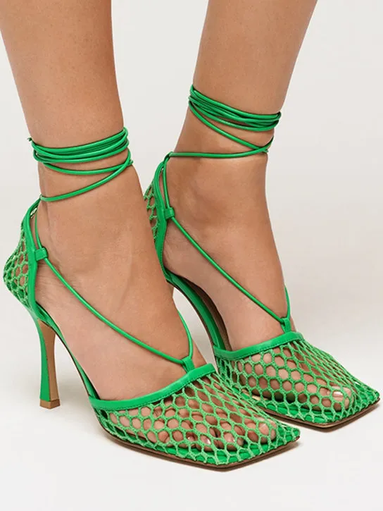 Bottega Veneta   90mm Stretch mesh &amp; leather pumps 