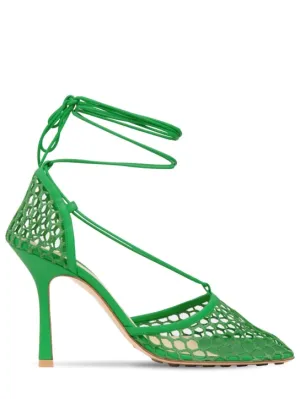 Bottega Veneta   90mm Stretch mesh &amp; leather pumps 