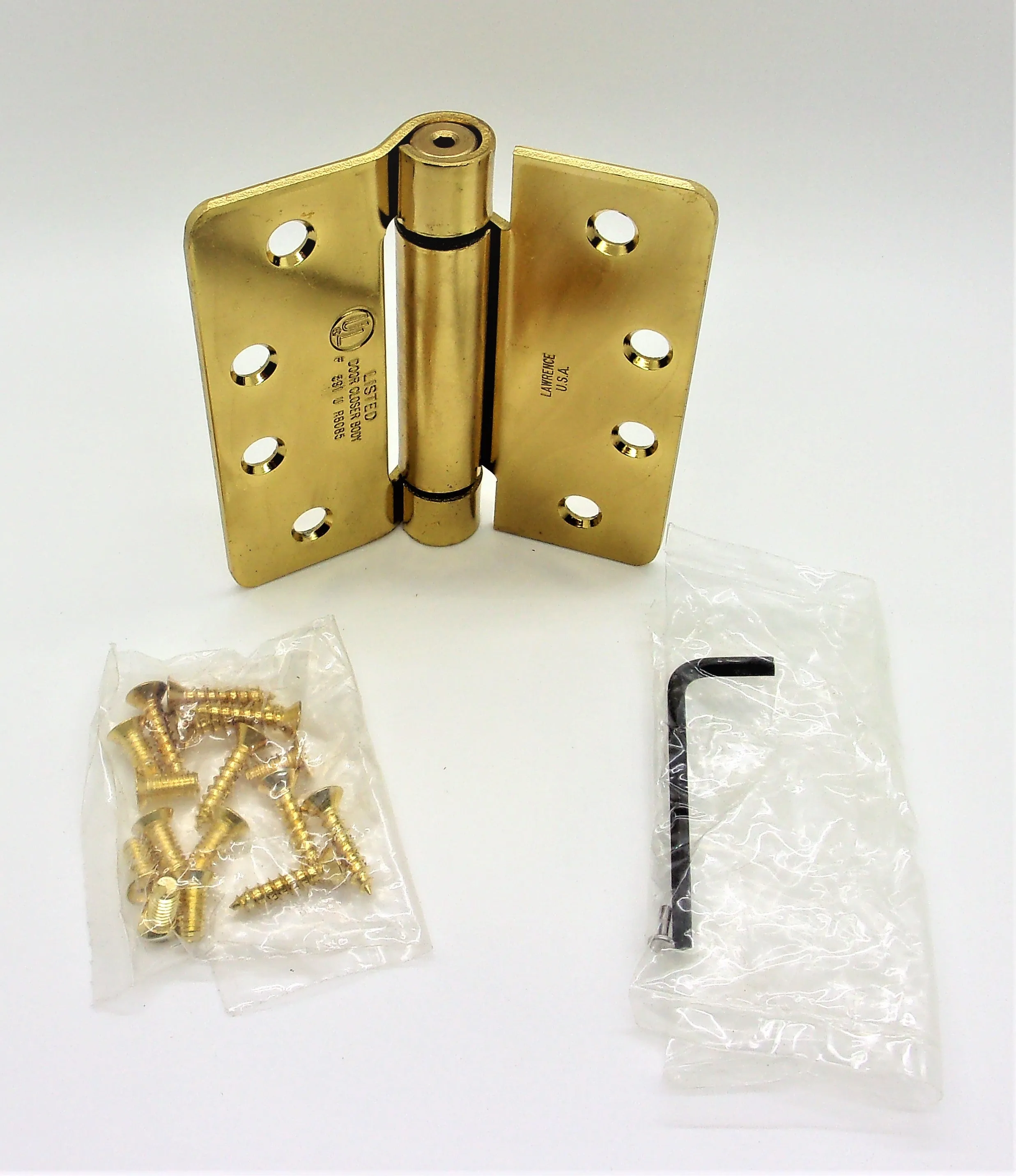 Bright Brass 1/4" Radius Adjustable Self Closing Spring Hinge 125640306