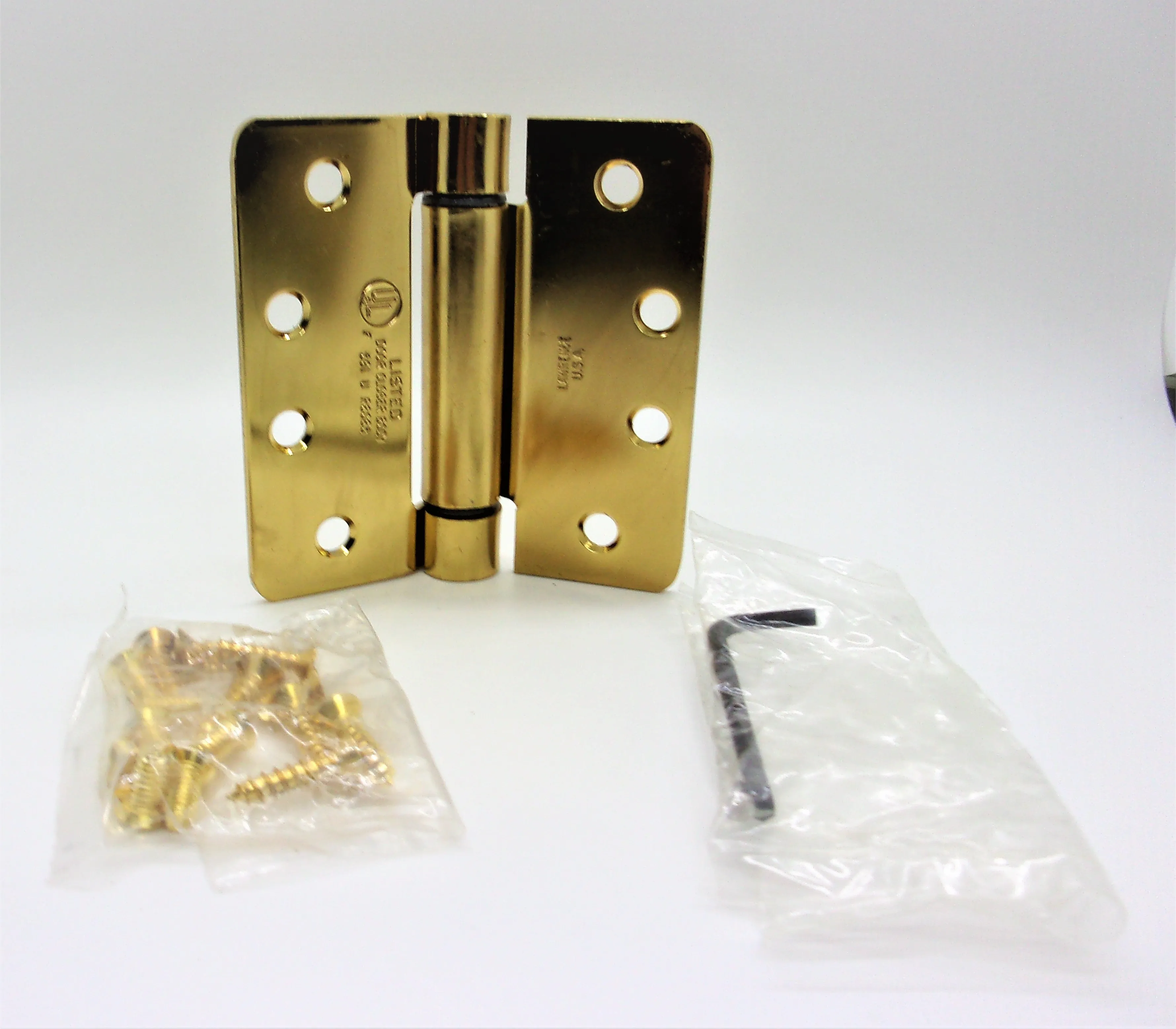 Bright Brass 1/4" Radius Adjustable Self Closing Spring Hinge 125640306