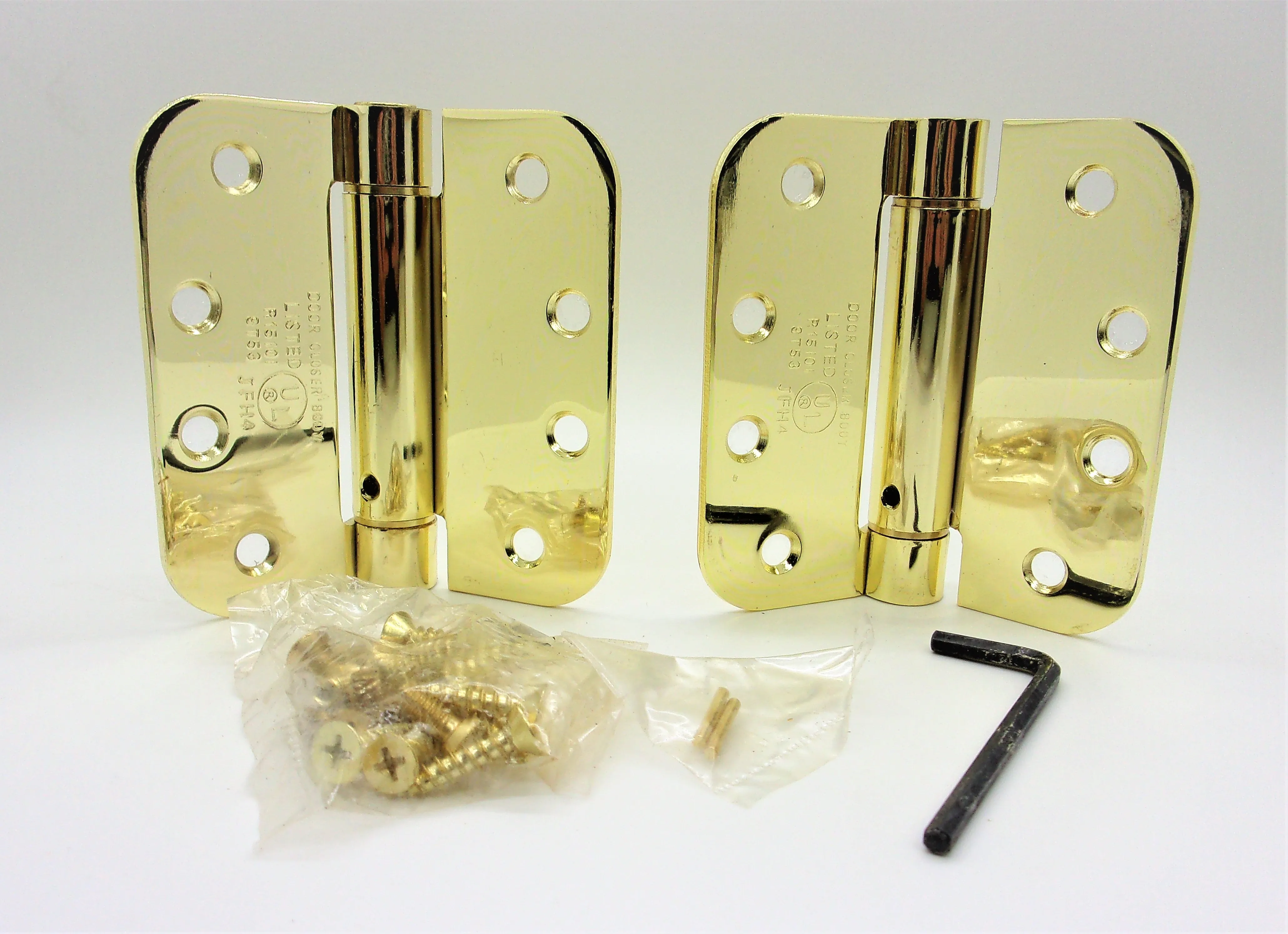 Bright Brass, 5/8" Radius, Adjustable Self Closing Spring Hinge 195680410 (pack of 2)