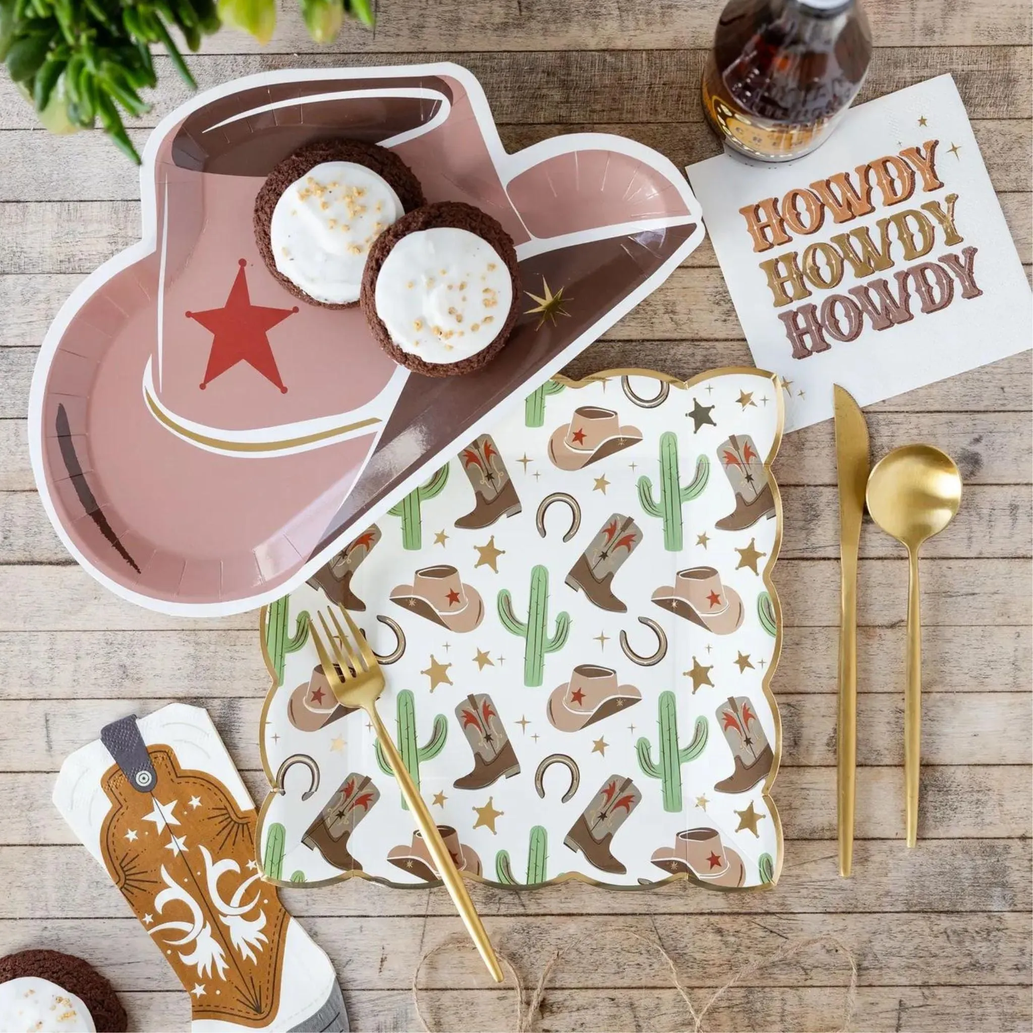 Brown Cowboy or Cowgirl Boots Paper Party Napkins | Package 24