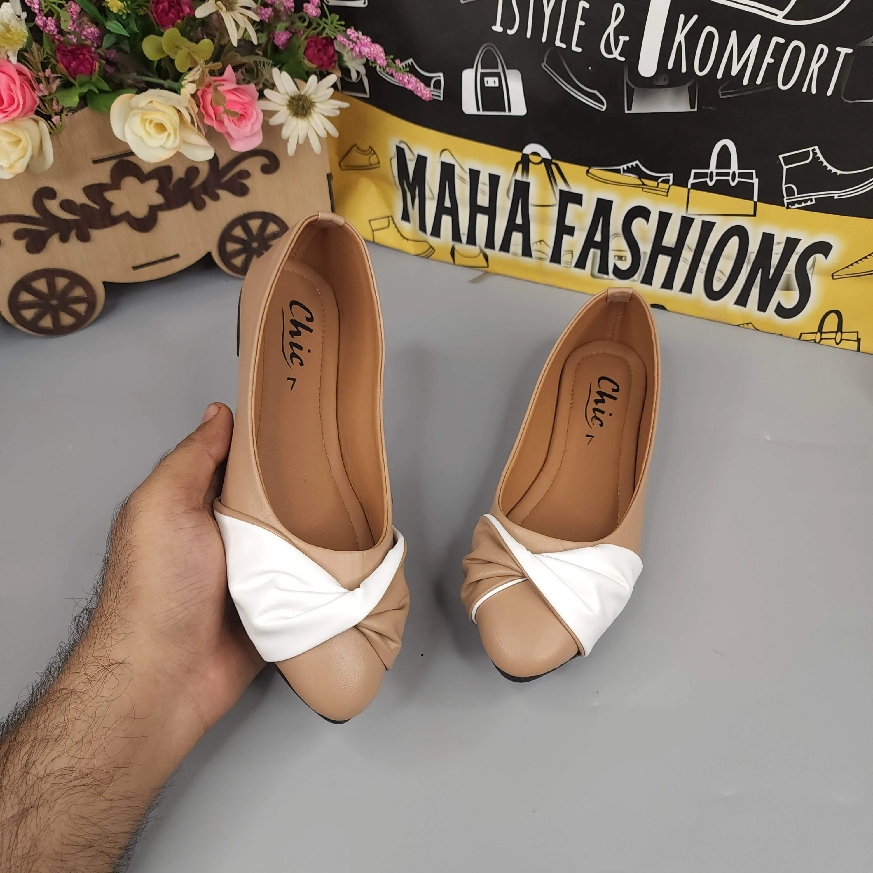 Brown White Contrast Pumps