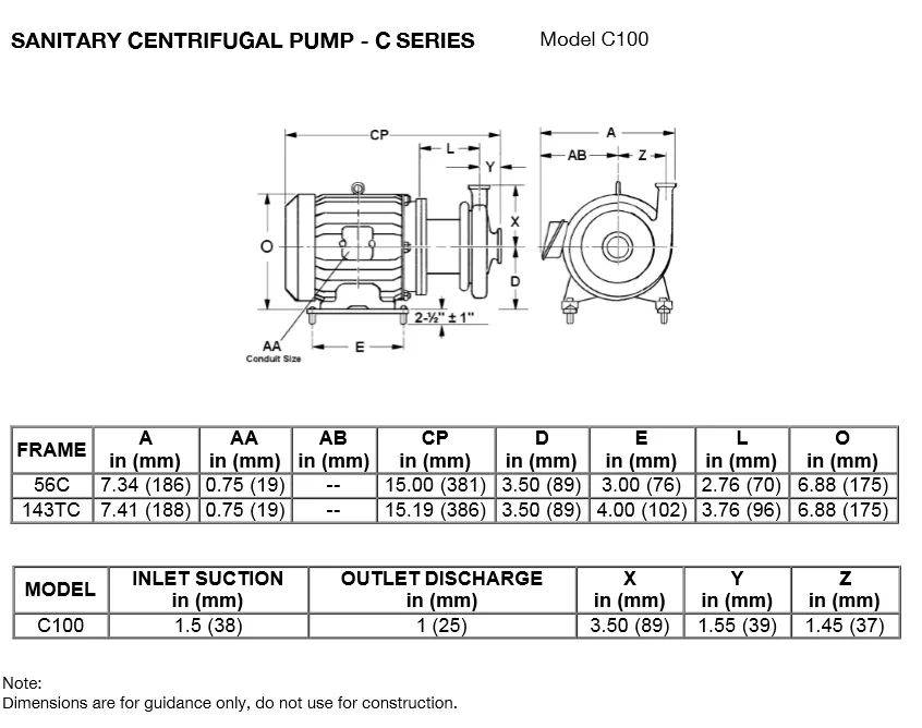 C-100 sanitary tri-clamp centrifugal pump ( In- Stock)