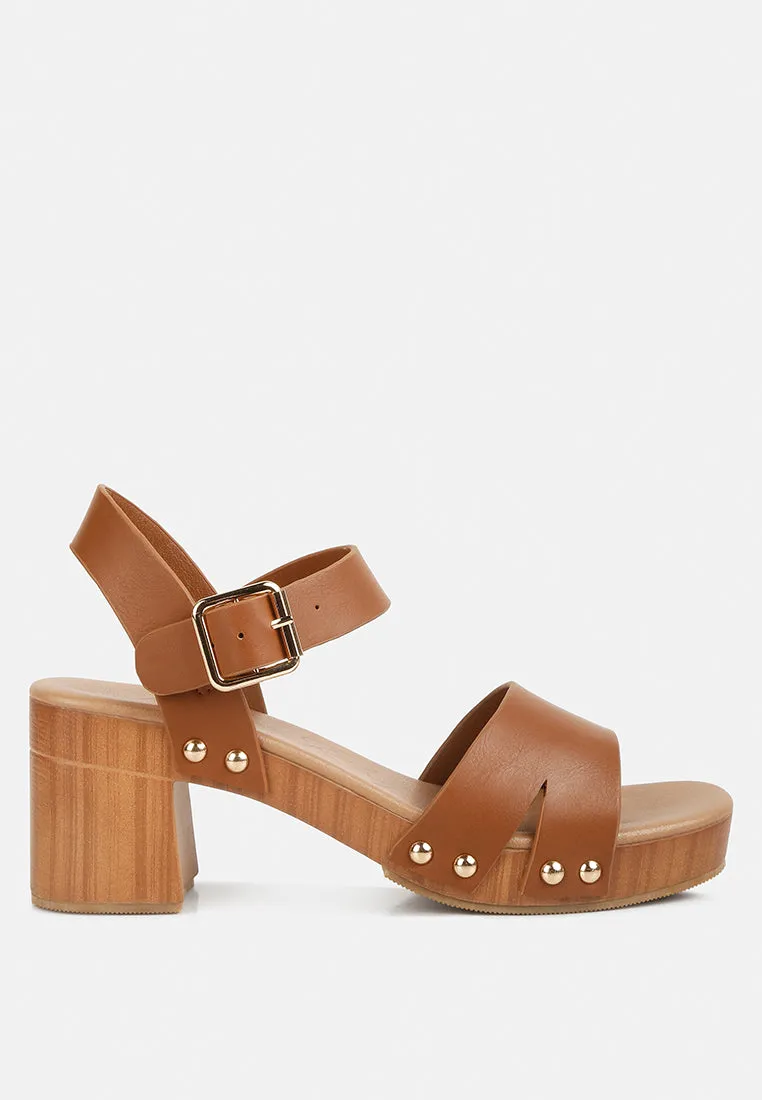 Campbell Faux Leather Textured Block Heel Sandals