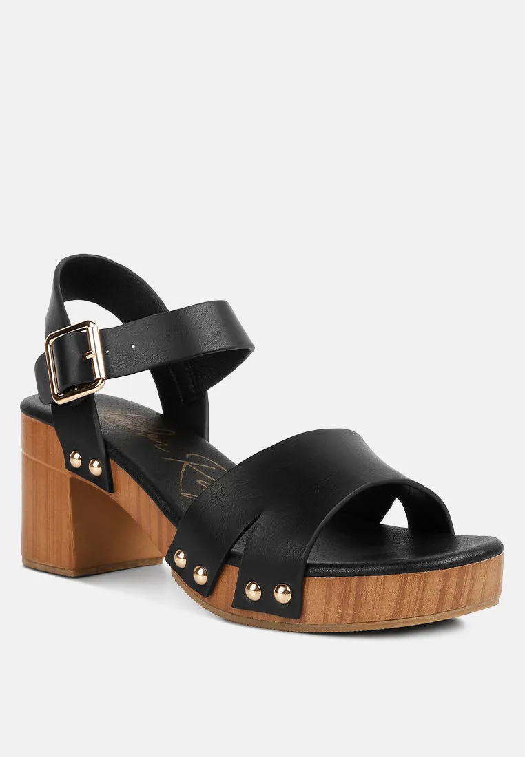 Campbell Faux Leather Textured Block Heel Sandals