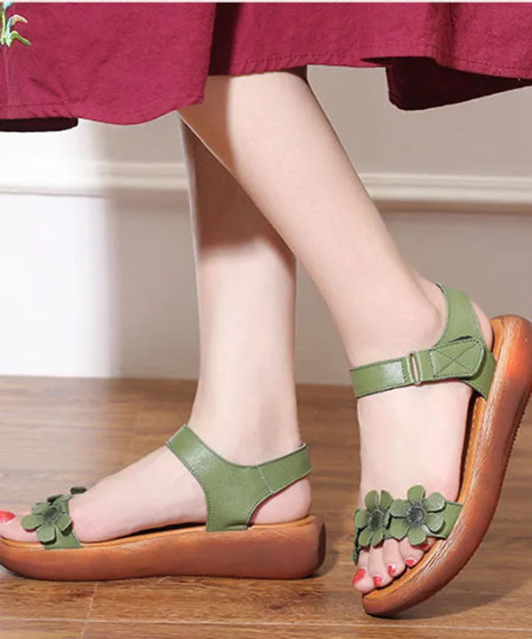 Casual Light Green Floral Sandals For Women Buckle Strap Sandals LY0162