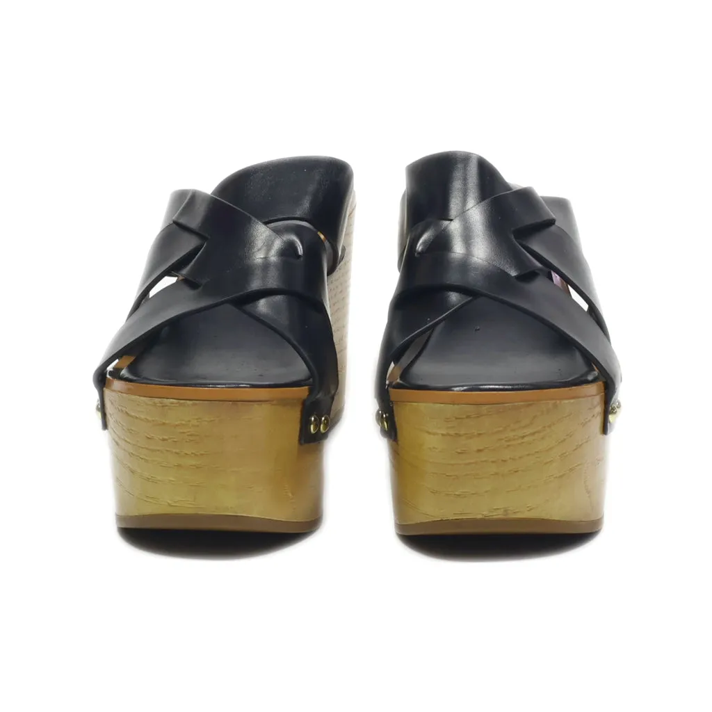 Charles & Keith Wedge Sandals Leather Black Colour For Women