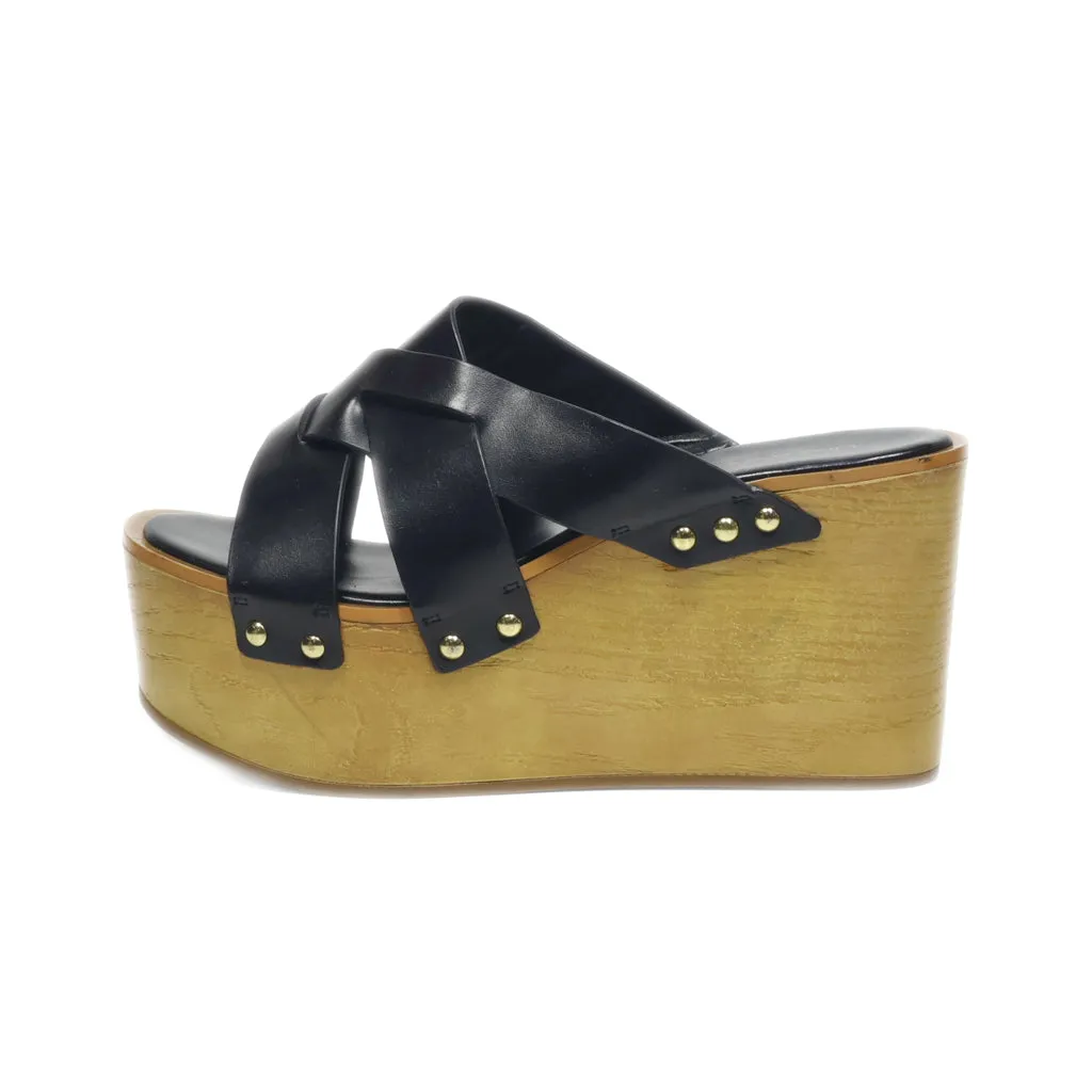 Charles & Keith Wedge Sandals Leather Black Colour For Women