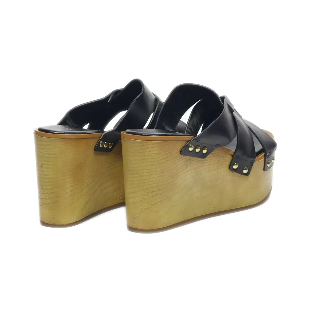 Charles & Keith Wedge Sandals Leather Black Colour For Women