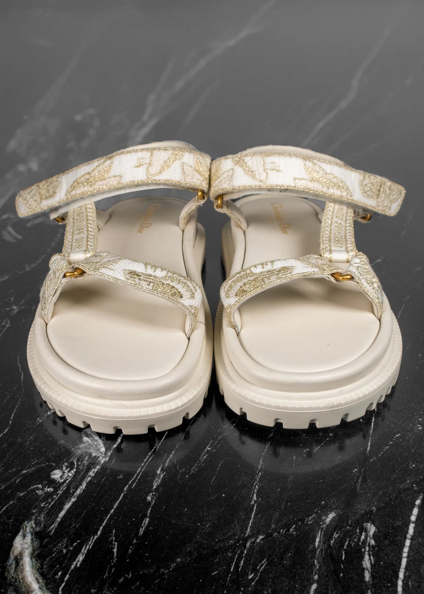 Christian Dior D-Wave White And Gold-tone Gradient Butterflies Embroidered Sandals