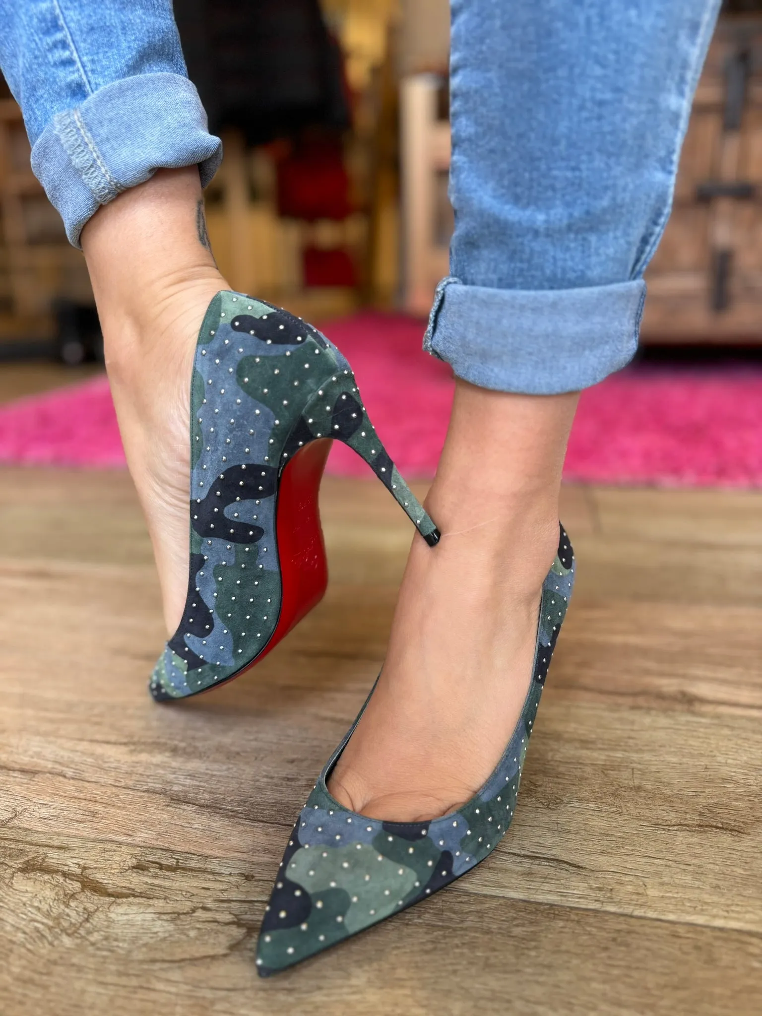 Christian Louboutin Kate Plume Camo Pumps size 7.5