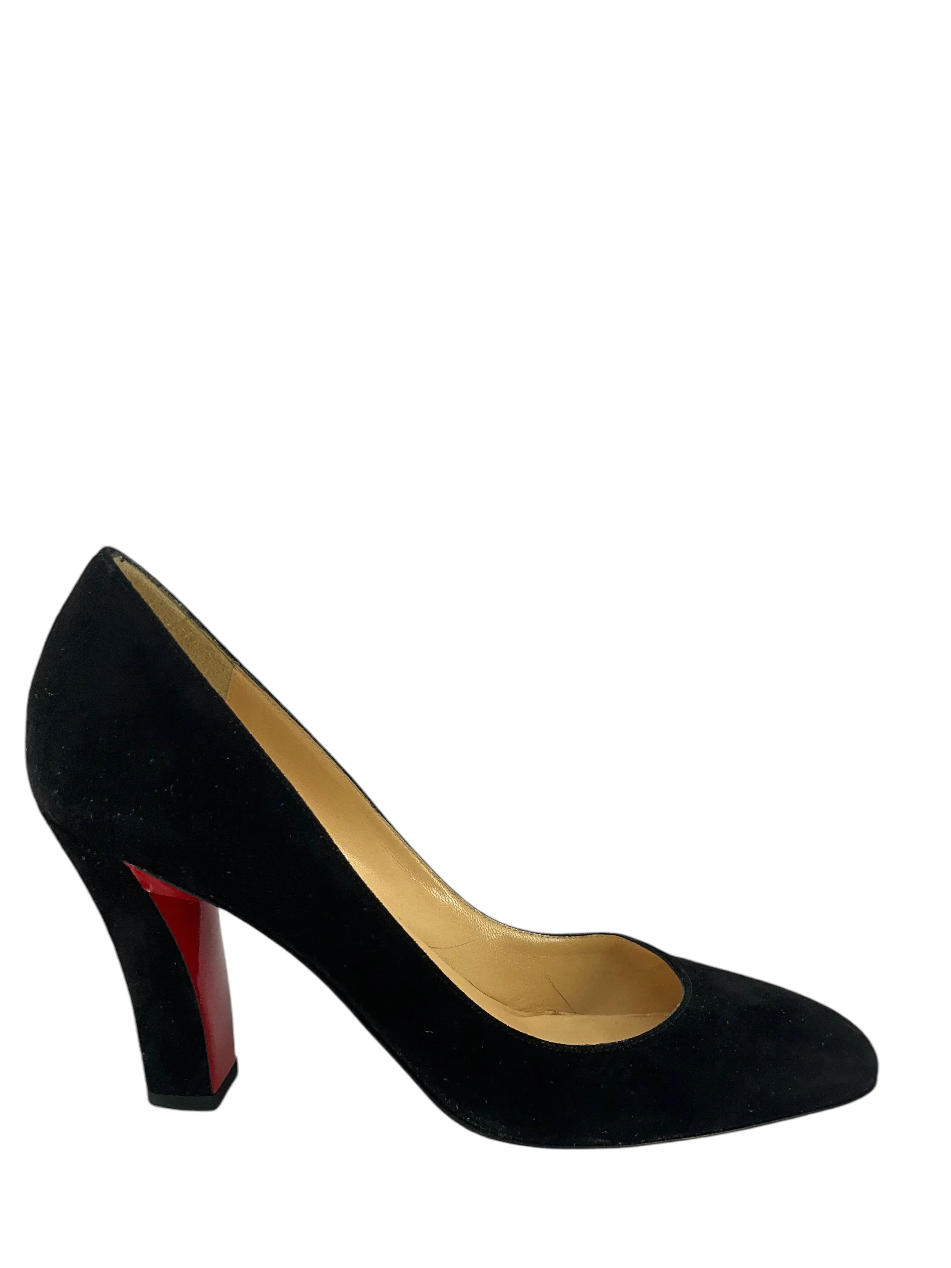 Christian Louboutin Suede Square Toe Block-Heel Pumps Size 7