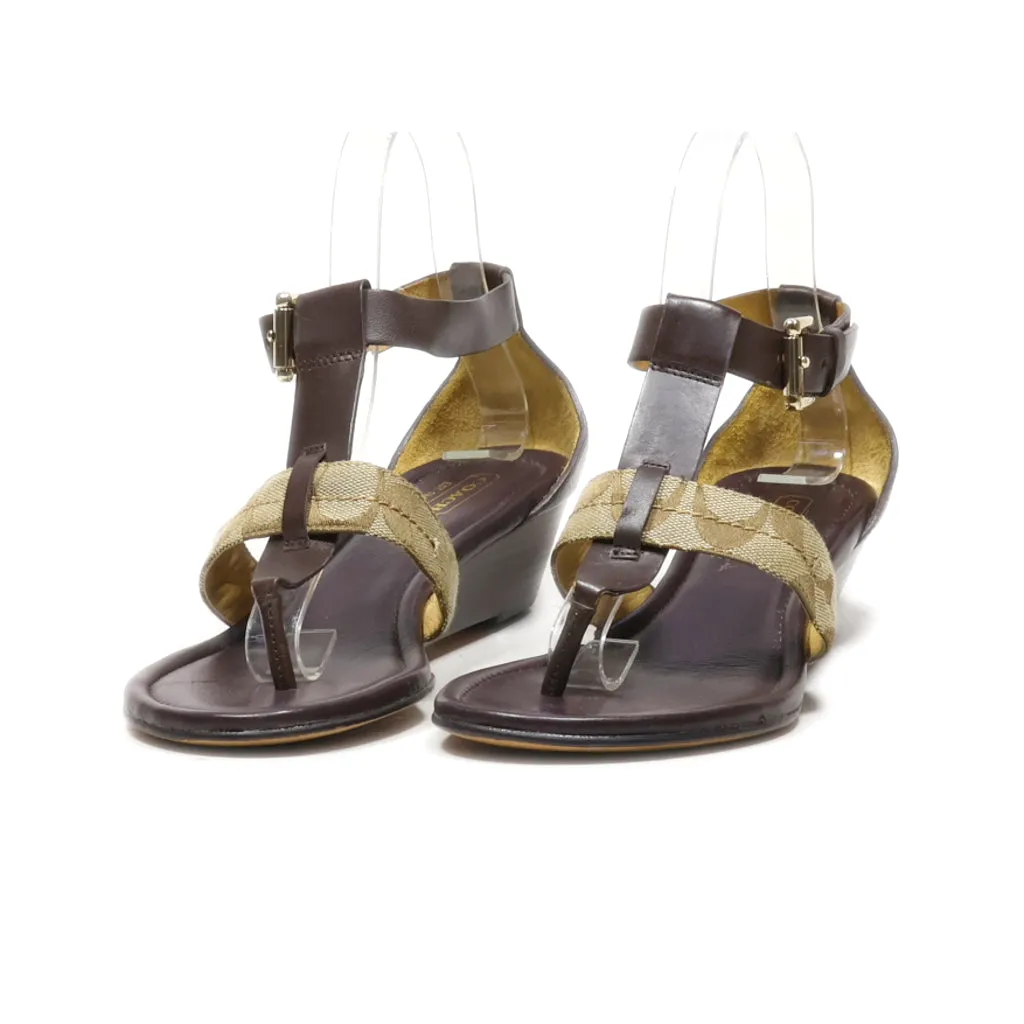 Coach Wedge Sandals Leather Brown Colour For Women